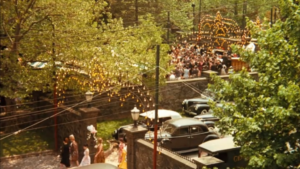 An image of the festive wedding from above